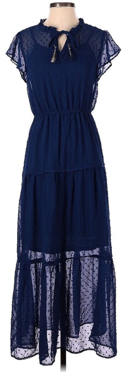 Shiny Tinsel Poly Dress with Vent Sleeves. Slip, Double Lining Maxidress NWT